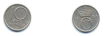 НОРВЕГИЯ 10 ЭРЕ 1984 KM 416 медно-никель 4379-335
