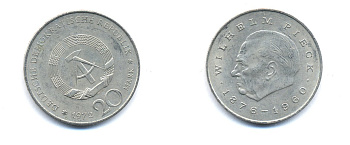 ГДР 20 марок 1972 А, Вильгельм Пик (1876-1960) KM 42 медно-никель 3333-342