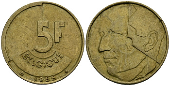 Бельгия 5 франков 1988 KM 163 алюминиевая бронза 4176-1252