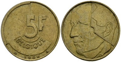 Бельгия 5 франков 1988 KM 163 алюминиевая бронза 4176-1252