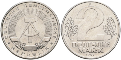 ГДР 2 марки 1957 А KM 14 алюминий UNC 4574-512