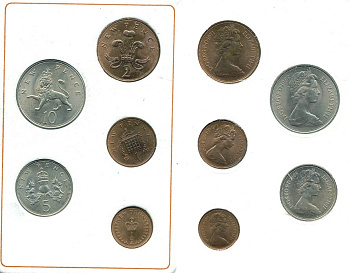 Великобритания набор из 5 монет 1968-1971 в оригинальной упаковке KM MS 102 UNC 4-5-1-23