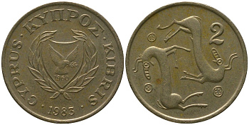 Кипр 2 цента 1985 KM 54.2 никель латунь 4158-251