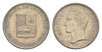 Венесуэла 50 сентимо 1965 Симон Боливар Y 41 никель 4582-422