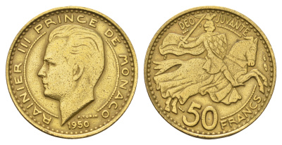 Монако 50 франков 1950 Ренье III (1949-2005) KM 132 алюминиевая бронза 4680-312