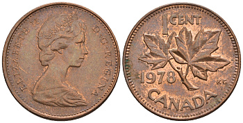 Канада 1 цент 1978 Елизавета II (1952-2022), кленовый лист KM 59.1 бронза 4609-145