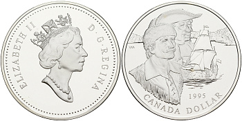 Канада 1 доллар 1995 Компания Гудзонова залива, одна из старейших торговых компаний Северной Америки, основана в 1670 году KM 259 серебро PROOF 1076-2-52