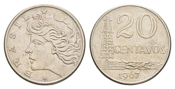 Бразилия 20 сентаво 1967 KM 579.1 медно-никель aUNC 4642-1036