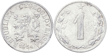 Чехословакия 1 геллер 1954 KM 35 алюминий 4613-1033
