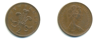 Великобритания 2 пенса 1971 Елизавета II (1952-2022) KM 916, Spink 4235 (C1) бронза 80-1047