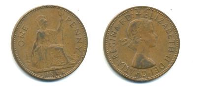 Великобритания 1 пенни 1966 Елизавета II (1952-2022) KM 897, Spink 4157 бронза 59-944