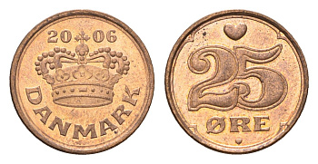 Дания 25 эре 2006 Маргрете II (1972-2024) KM 868 бронза UNC 4684-623