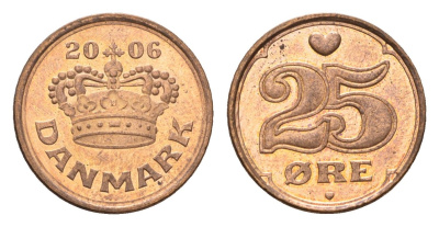 Дания 25 эре 2006 Маргрете II (1972-2024) KM 868 бронза UNC 4684-623