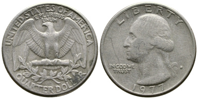 США 25 центов (квотер) 1977 D, Вашингтон KM 164a медь плакированная медно-никелем 57-736