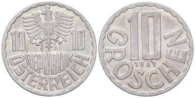 Австрия 10 грошей 1969 KM 2878 алюминий aUNC 3955-948