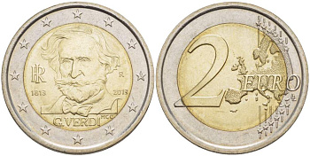 Италия 2 евро 2013 200 лет со дня рождения Джузеппе Верди KM 357 биметалл UNC 4514-1013
