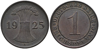 Германия 1 рейхспфенниг 1925 A KM 37 бронза 44-1246