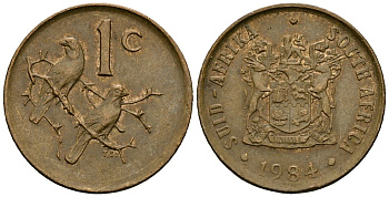 ЮАР 1 цент 1984 герб, капские воробьи KM 82 бронза 4136-851