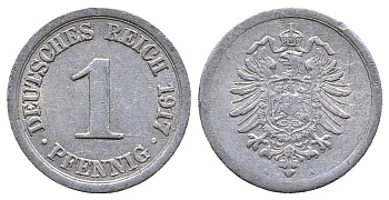 Германия 1 пфенниг 1917 A KM 24, J. 300, Weege 2 алюминий 4380-118