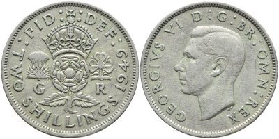 Великобритания 2 шиллинга (флорин) 1949 Георг VI (1936-1952) KM 878, Spink 4107 медно-никель 4394-1041