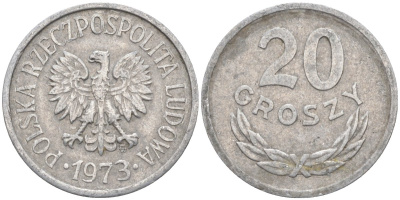 Польша 20 грошей 1973 MW KM А47, Parchimowicz 208m алюминий 3336-714