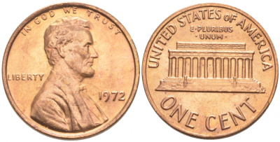 США 1 ЦЕНТ 1972 ЛИНКОЛЬН KM 201 медь цинк UNC 44-932