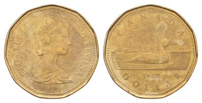 Канада 1 доллар 1987 Елизавета II (1952-2022), утка KM 157 никель плакированный алюминиевой бронзой 4678-1225