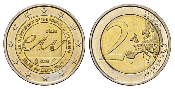 Бельгия 2 евро 2010 Председательство Бельгии в Европейском Союзе KM 289 биметалл UNC 4693-1052