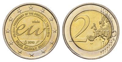 Бельгия 2 евро 2010 Председательство Бельгии в Европейском Союзе KM 289 биметалл UNC 4693-1052