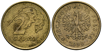 Польша 2 гроша 1998 MW KM 277, Parchimowicz 702e латунь 4136-763
