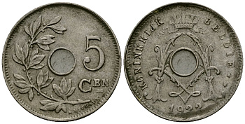 Бельгия 5 сантимов 1922 Belgie KM 67 медно-никель 4173-236
