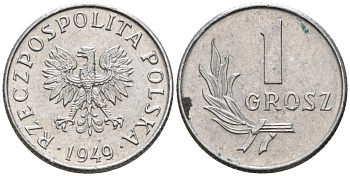 Польша 1 грош 1949 Республика KM 39, Parchimowicz 201 алюминий UNC 4580-438