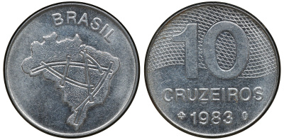 БРАЗИЛИЯ 10 КРУЗЕЙРО 1983 KM 593.1 сталь aUNC 72-1453