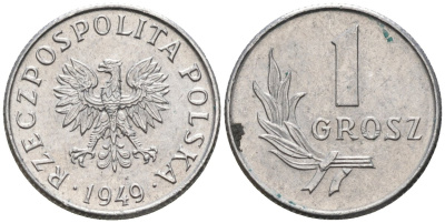 Польша 1 грош 1949 Республика KM 39, Parchimowicz 201 алюминий UNC 4580-438
