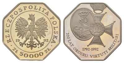 Польша 50000 злотых 1992 200 лет ордену Виртути Милитари KM 229 медно-никель  PROOF  1096-4-24
