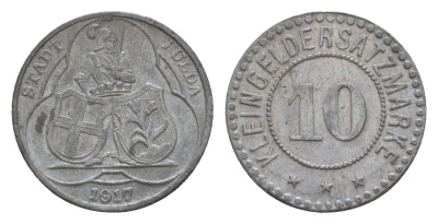 Фульда 10 пфеннигов 1917 Funck 146.3, Men18 10683.5 цинк 4659-267