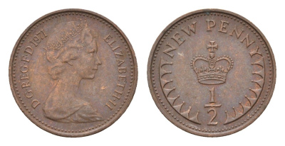 Великобритания 1/2 пенни 1971 Елизавета II (1952-2022) KM 914, Spink 4239 бронза 4697-865