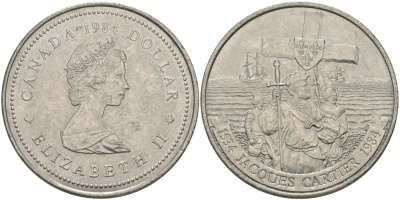 Канада 1 доллар 1984 Жак Картье KM 141 никель UNC 97-143