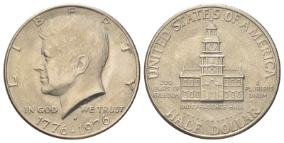 США 1/2 доллара (50 центов) 1976 D, 200 лет независимости, Джон Кеннеди KM 205 медь плакированная медно-никелем aUNC 4667-636