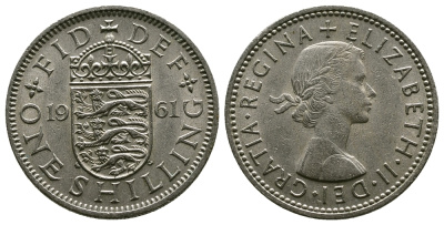 Великобритания 1 шиллинг 1961 Елизавета II (1952-2022), Английский герб KM 904, Spink 4147 медно-никель 4384-431