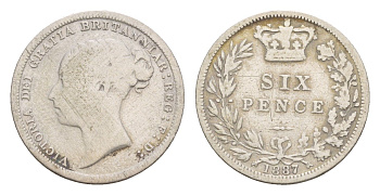 Великобритания 6 пенсов 1887 Виктория (1837-1901) KM 757, Spink 3912 серебро 4658-968
