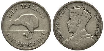 Новая Зеландия 1 флорин 1935 Георг V (1910-1936), Киви KM 4 серебро 272-1331