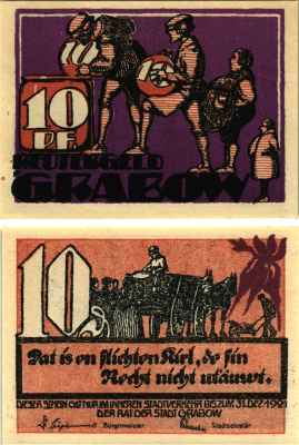 ГРАБОВ 10 ПФЕННИГОВ 1922 НОТГЕЛЬД, 1922 - 31 ДЕКАБРЯ 1922, ЗЕМЛЯ МЕКЛЕНБУРГ-ПЕРЕДНЯЯ ПОМЕРАНИЯ Grabowski 460.1 бумага 8608-9-3-1