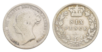 Великобритания 6 пенсов 1887 Виктория (1837-1901) KM 757, Spink 3912 серебро 4658-968
