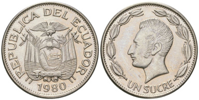 Эквадор 1 сукре 1980 KM 78b сталь плакированная никелем aUNC 4511-725