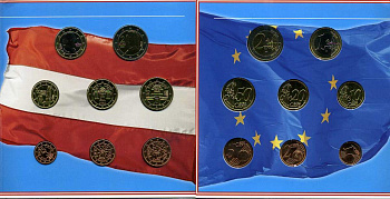 Австрия евронабор из 8 монет 2002 в буклете биметалл UNC 1-6-4-71