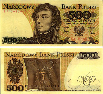 Польша 500 злотых 1982 Тадеуш Костюшко Pick 145 d бумага UNC (пресс) 8607-78-1