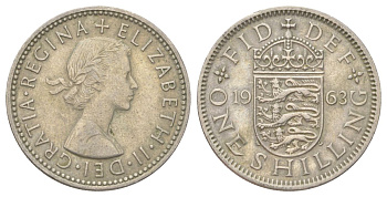 Великобритания 1 шиллинг 1963 Елизавета II (1952-2022), Английский герб KM 904, Spink 4147 медно-никель 4624-447