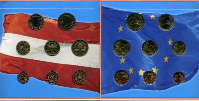 Австрия евронабор из 8 монет 2002 в буклете биметалл UNC 1-6-4-71