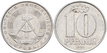 ГДР 10 пфеннигов 1965 А KM 10 алюминий 4571-646